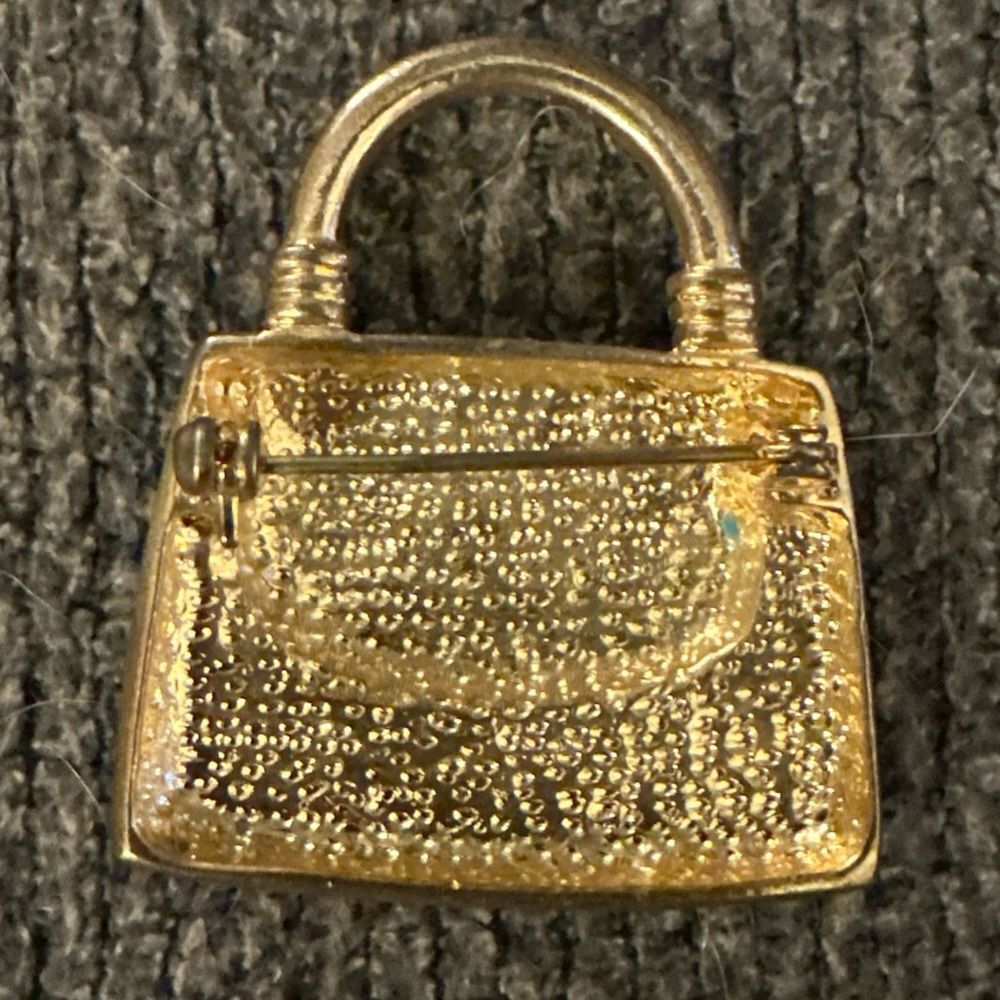 Vintage Gray Blue Goldtone Bag Purse Handbag Brooch Pin - Picture 3 of 4